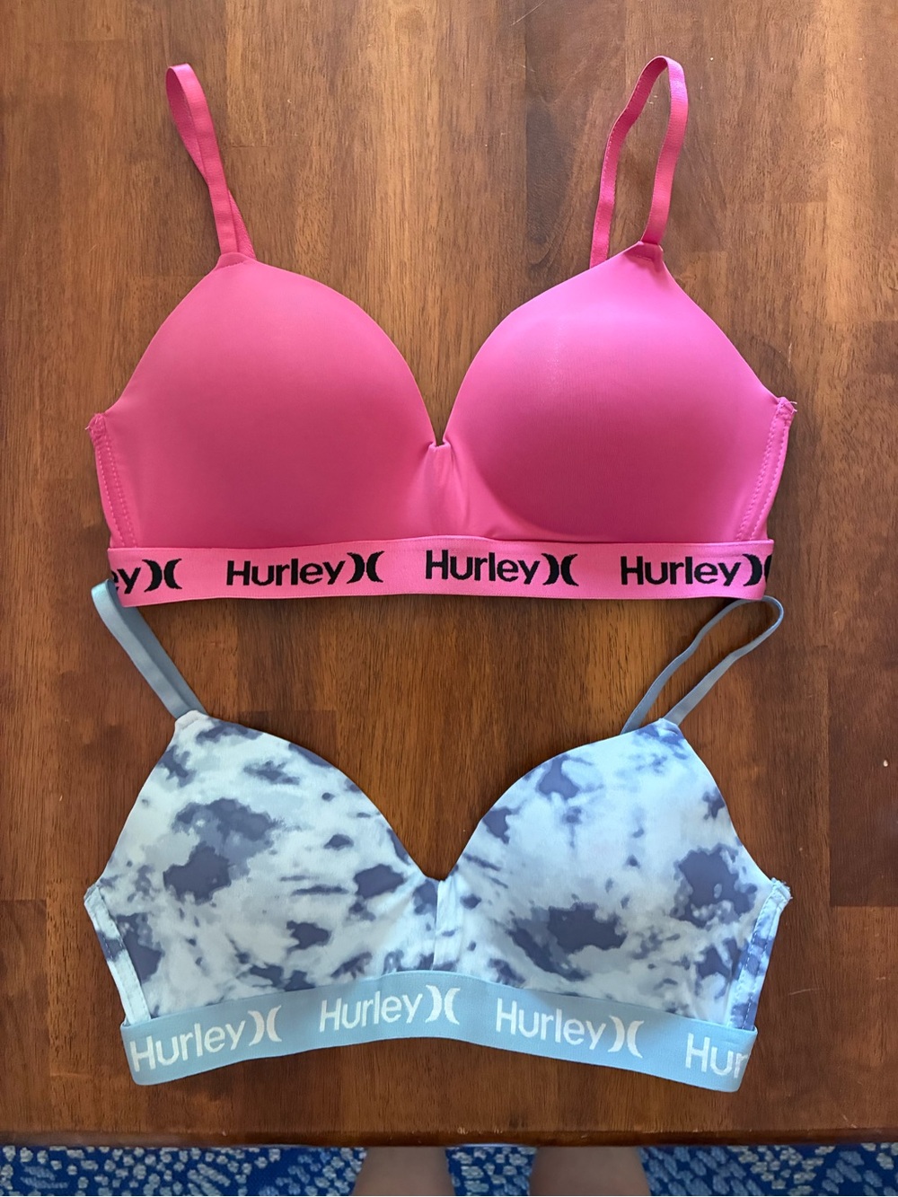 Hurley Women's Pink and blue Logo Bra’s(2) Sz 36C
